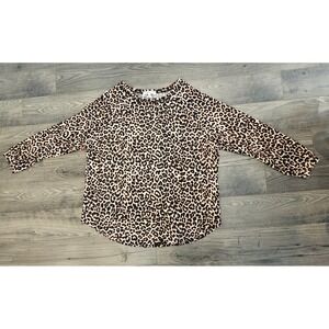 Womens 1XL Animal Print Round Neck Sleeve Knit Top Mobwife Fall Festival Weekend